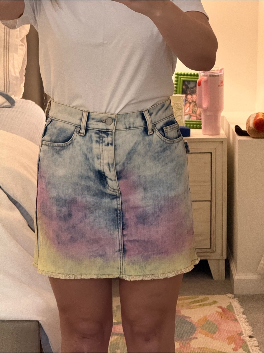 Zadig & Voltaire Pastel Tie-Dye Denim Mini Skirt - Pink, Yellow & Blue